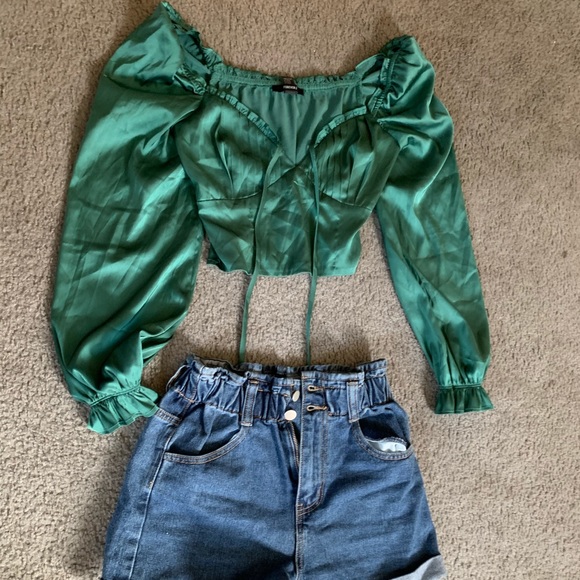 satin emerald green top